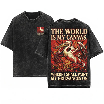 The World Is My Canvas Funny Vintage Japanese Pelican Unisex Wash T-Shirt