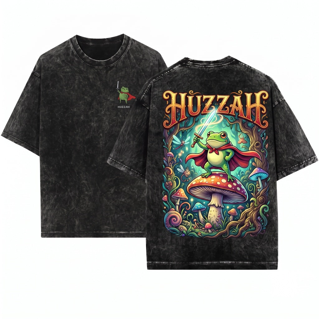 Huzzah Knight Frog Funny Tabletop RPG Embroidered Graphic Unisex Wash T-Shirt