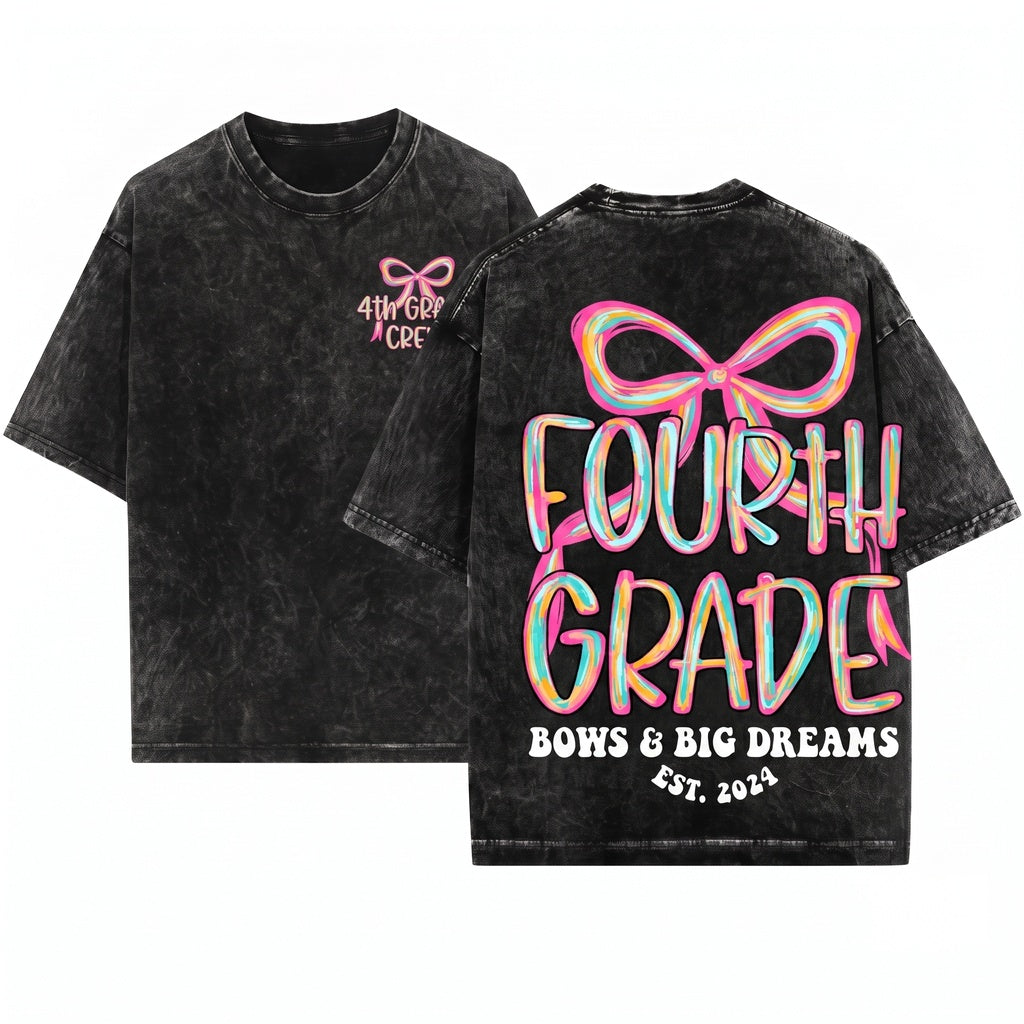 Pink Brushstroke Coquette Fourth Grade Girl Preppy Back To School PNG Design Unisex Wash T-Shirt