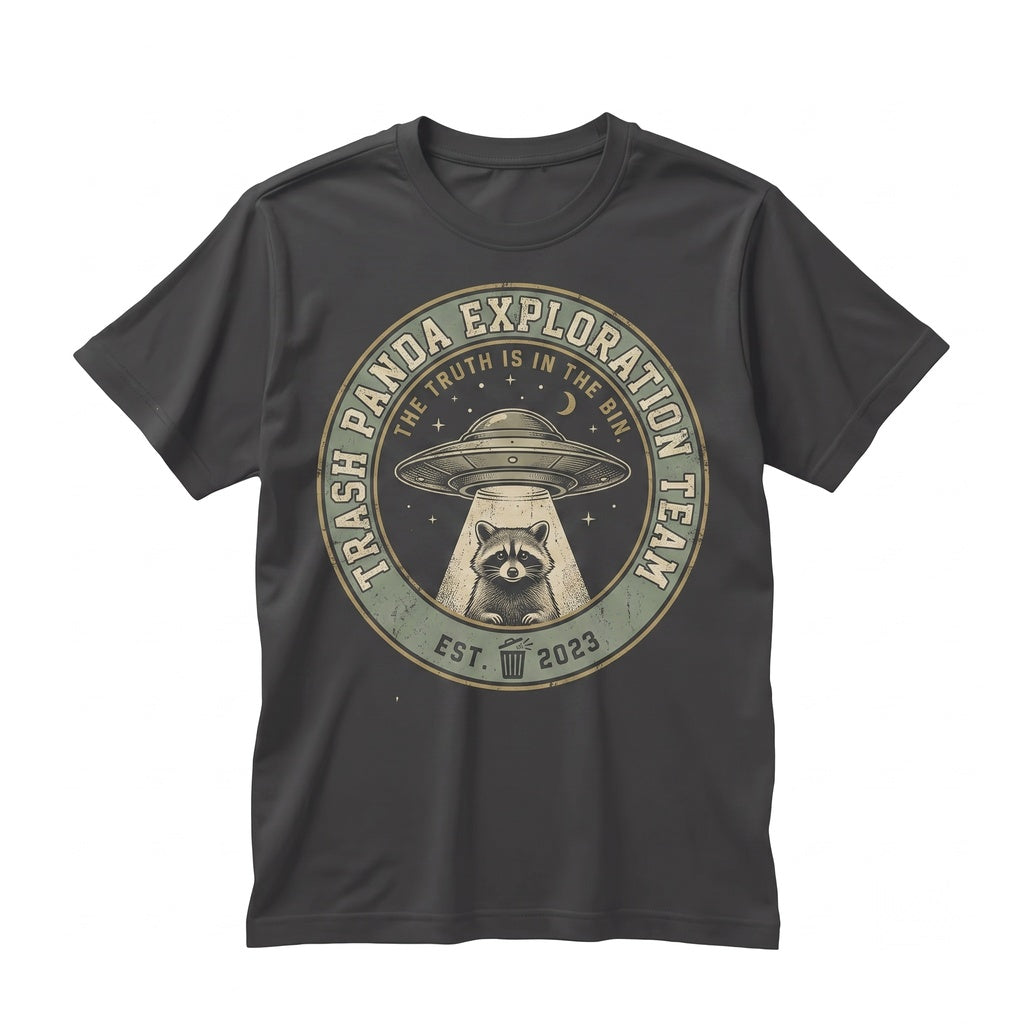 Funny Raccoon Meme Vintage UFO Abduction Graphic Novelty Animal Lover Gift Unisex TShirt