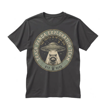 Funny Raccoon Meme Vintage UFO Abduction Graphic Novelty Animal Lover Gift Unisex TShirt