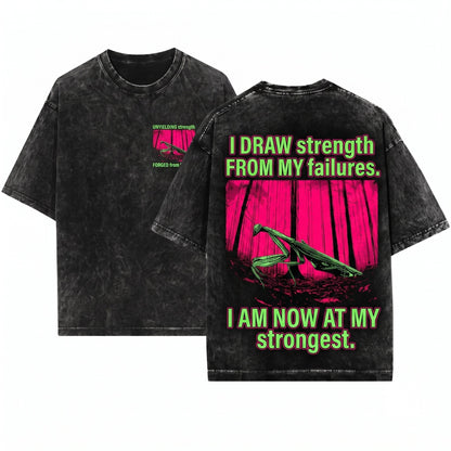 Vintage Japanese Praying Mantis I Draw Strength From My Failures Graphic Aesthetic Retro Unisex Wash T-Shirt