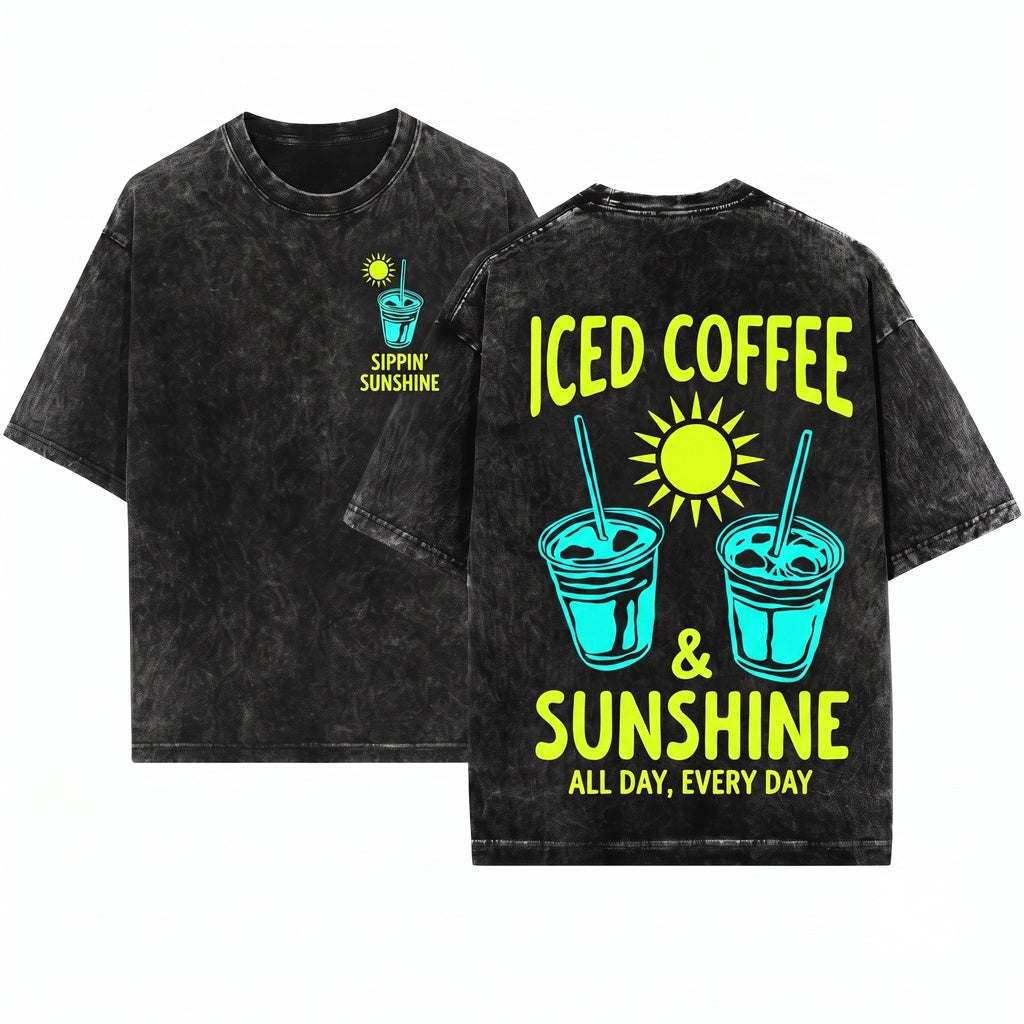 Iced Coffee Sunshine Back Design Summer Vibes Lover Gift Unisex Wash T-Shirt