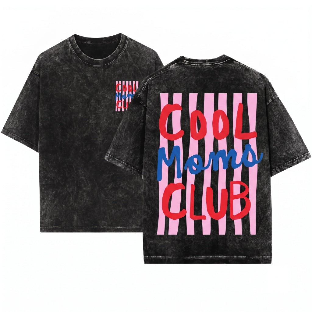 Cool Moms Club Trendy Mama Striped Design Life Mothers Day Gift Unisex Wash T-Shirt