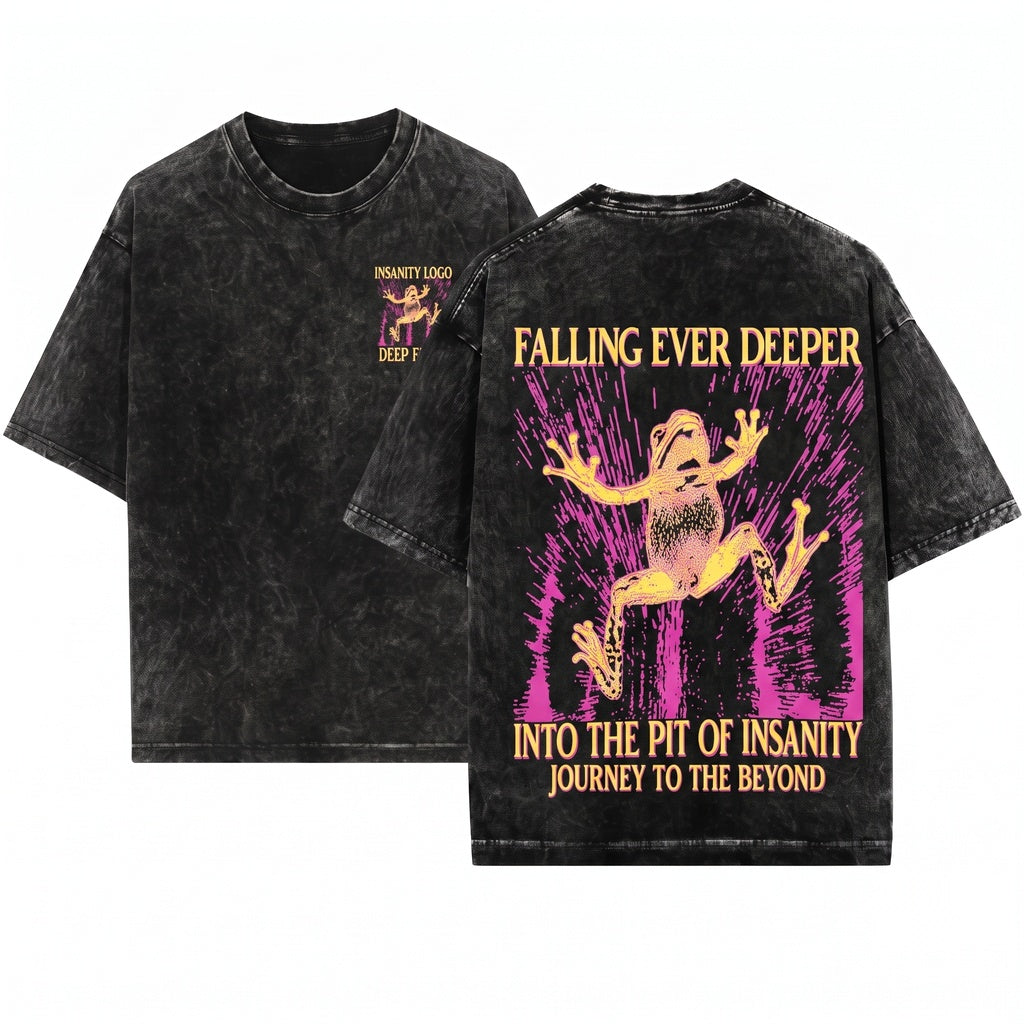 Falling Ever Deeper Funny Vintage Japanese Frog Unisex Wash T-Shirt