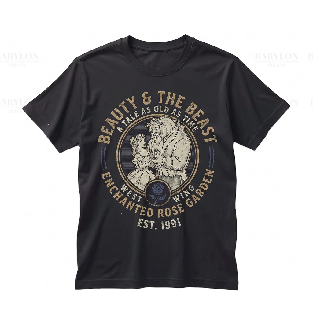 Vintage Fairy Tale Princess Belle and Beast Vacation Retro Magic Kingdom Graphic Unisex TShirt