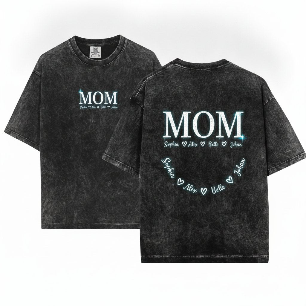Custom Name Mom Mama Children Personalized Mother's Day Gift Unisex Wash T-Shirt