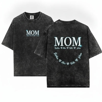 Custom Name Mom Mama Children Personalized Mother's Day Gift Unisex Wash T-Shirt