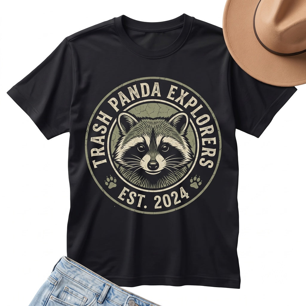 Detailed Wildlife Animal Graphic, Black White Nature Art Raccoon Gift Unisex TShirt