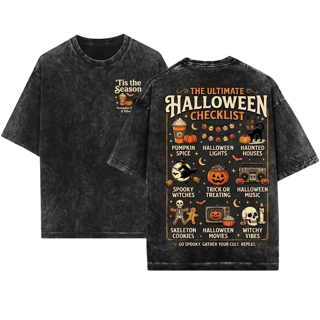 Tis The Season Halloween Vintage Spooky Festive Graphic Unisex Wash T-Shirt
