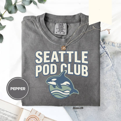 Seattle Pod Club Embroidered Orca Whale Pacific Northwest PNW Marine Life Gift 1717 Unisex TShirt