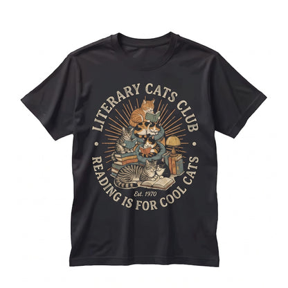 Vintage Black Bookish Reading Cat Graphic Literary Unisex TShirt