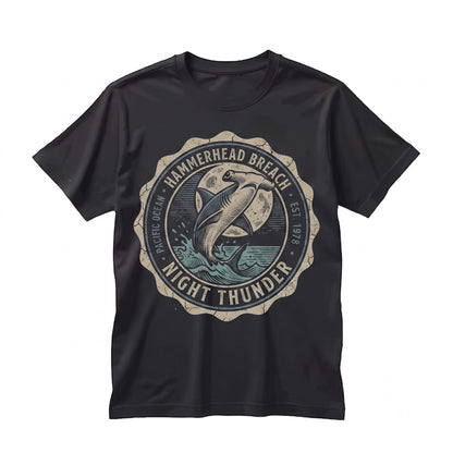 Hammerhead Shark Vintage Full Moon Ocean Graphic Lightning Storm Marine Life Gift For Lovers Men Women Unisex TShirt