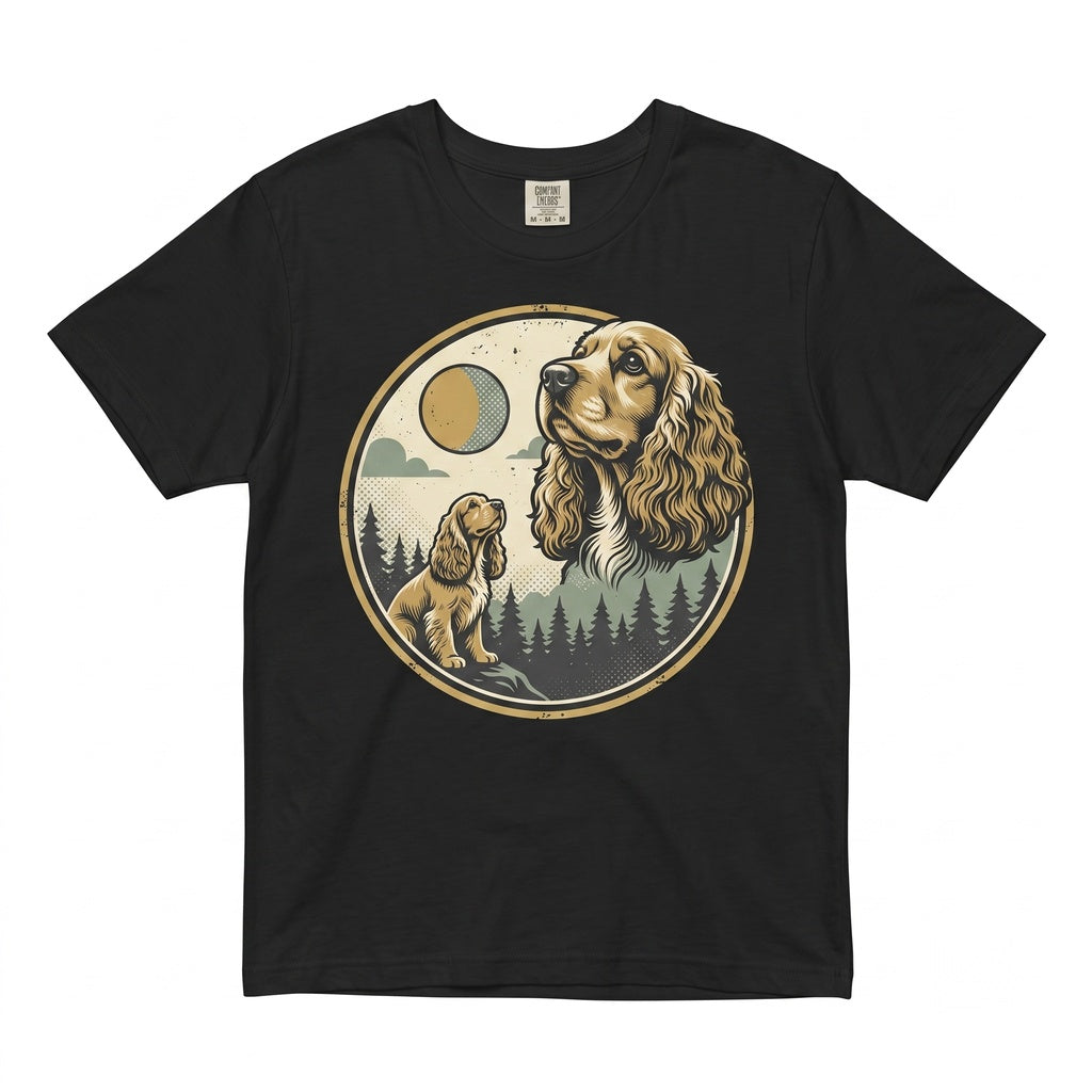 Vintage Cocker Spaniel Howling at the Moon Graphic 90s Retro Animal Dog Mom Gift Unisex TShirt
