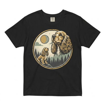 Vintage Cocker Spaniel Howling at the Moon Graphic 90s Retro Animal Dog Mom Gift Unisex TShirt