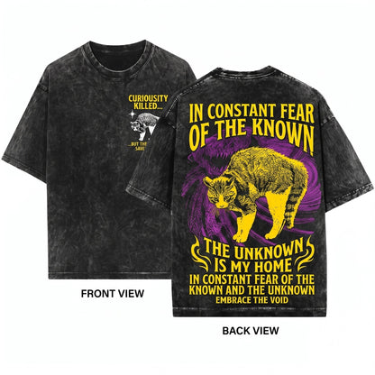 In Constant Fear of the Known and Unknown Vintage Japanese Cat Unisex Wash T-Shirt
