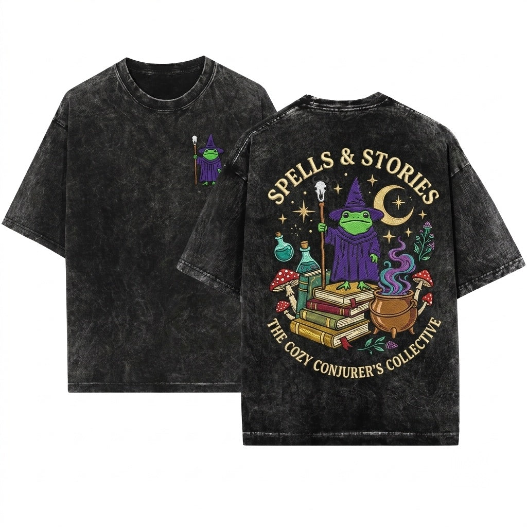 Wizard Frog Embroidered DnD Nerd Gift Ren Faire Unisex Wash T-Shirt
