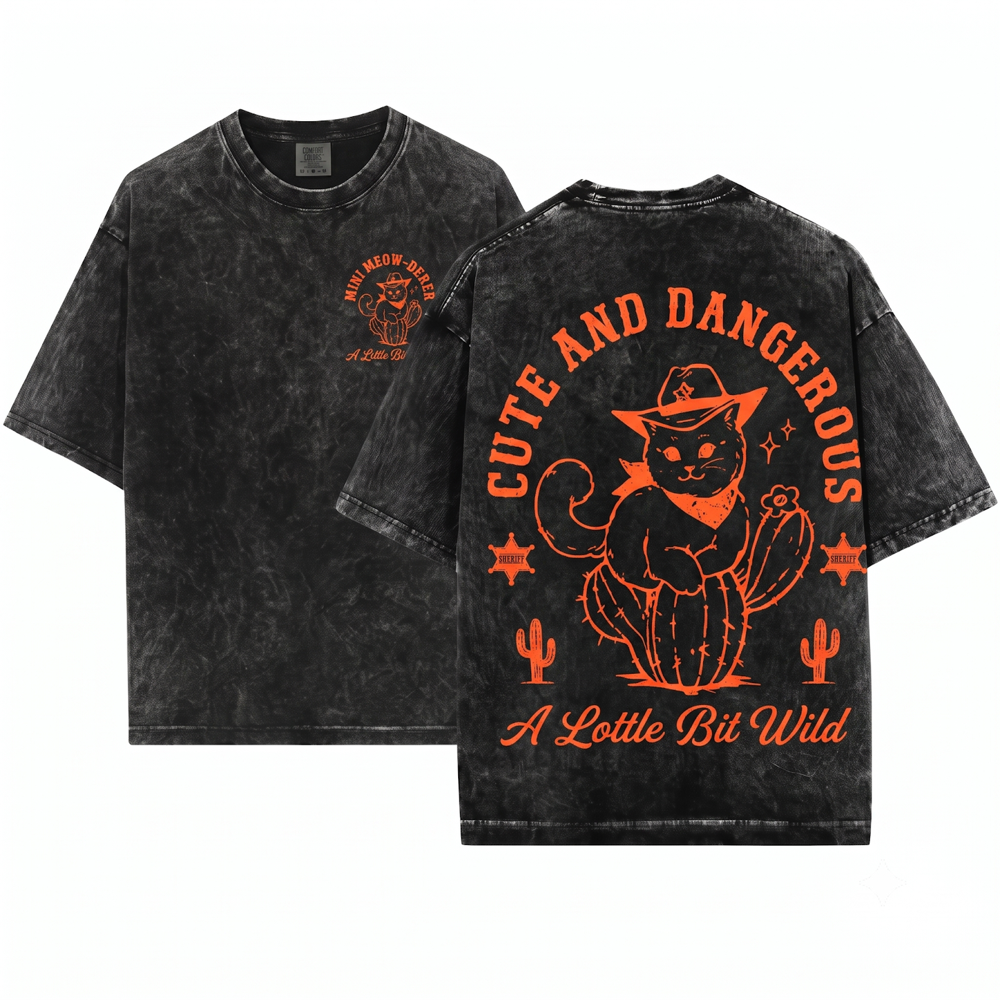 Cute and Dangerous Cowboy Cat on Cactus Tee - Funny Western Mom Gift Cowgirl Wild West - Unisex Heavyweight Garment-Dyed T-Shirt