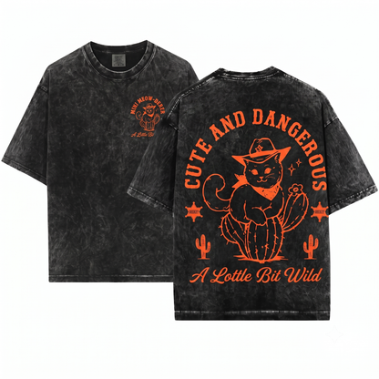 Cute and Dangerous Cowboy Cat on Cactus Tee - Funny Western Mom Gift Cowgirl Wild West - Unisex Heavyweight Garment-Dyed T-Shirt