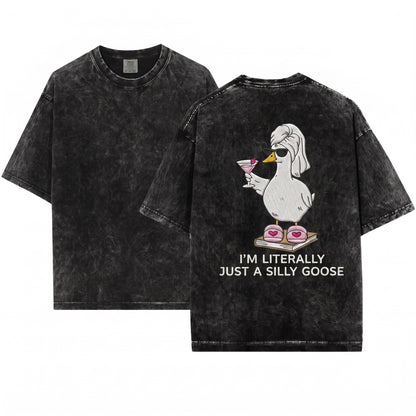 Im Literally Just A Silly Goose Fabulous Martini Funny Embroidered Unisex Wash T-Shirt