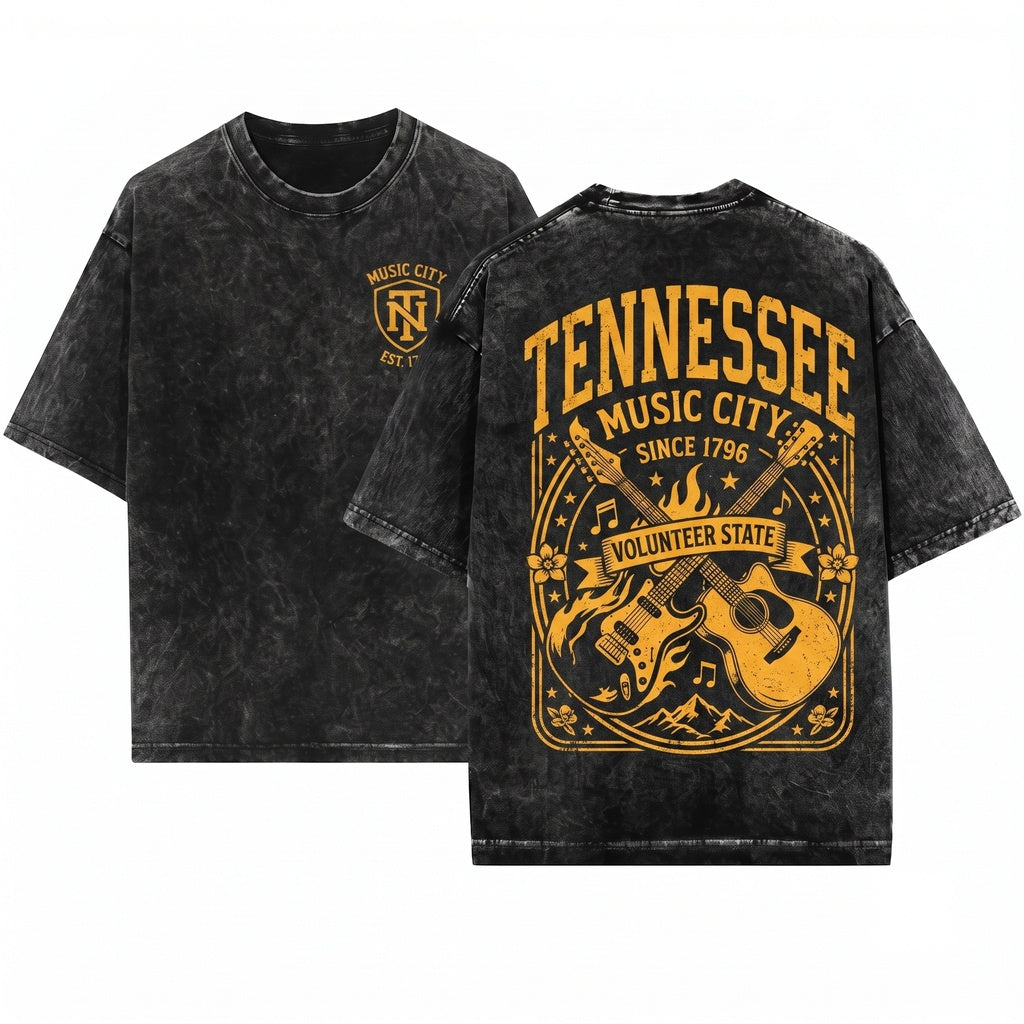 Retro Nostalgic Tennessee Travel Gift Cozy Crewneck Unisex Wash T-Shirt