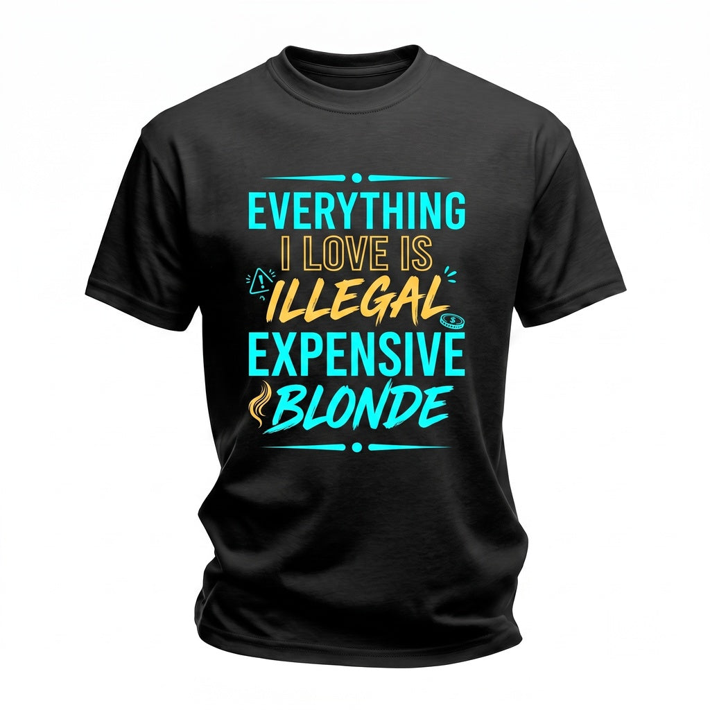Everything I Love Is Illegal Expensive Or Blonde Funny Quote Graphic Unisex TShirt