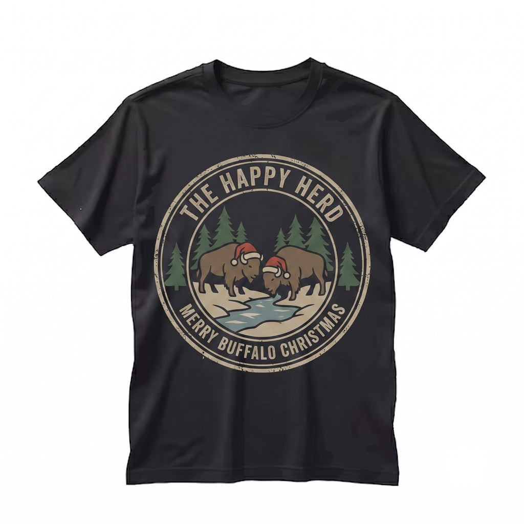 Christmas Bison Holiday Wildlife Buffalo Winter Forest Cozy Rustic Western Sweaters Apparel Unisex TShirt