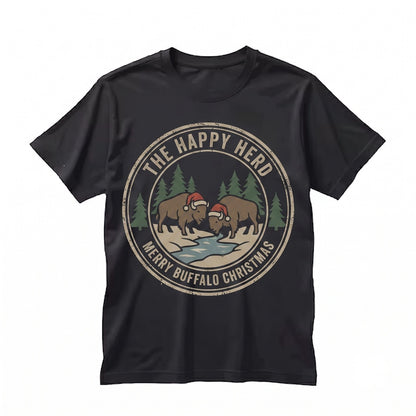 Christmas Bison Holiday Wildlife Buffalo Winter Forest Cozy Rustic Western Sweaters Apparel Unisex TShirt