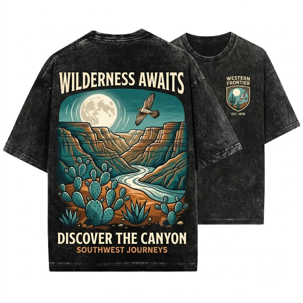 Classic Canyon Desert Moonlit Southwest Nature Vintage Outdoor Scenic Adventure Gift Unisex Wash T-Shirt