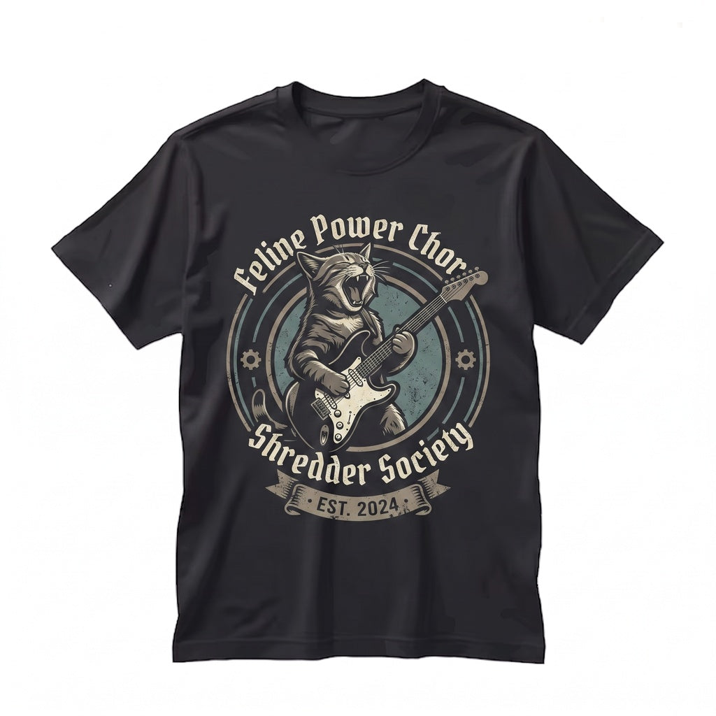 Vintage Rock Cat Playing Guitar Retro Funny Feline Musician Lover Novelty Gift Graphic Unisex TShirt