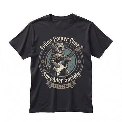 Vintage Rock Cat Playing Guitar Retro Funny Feline Musician Lover Novelty Gift Graphic Unisex TShirt