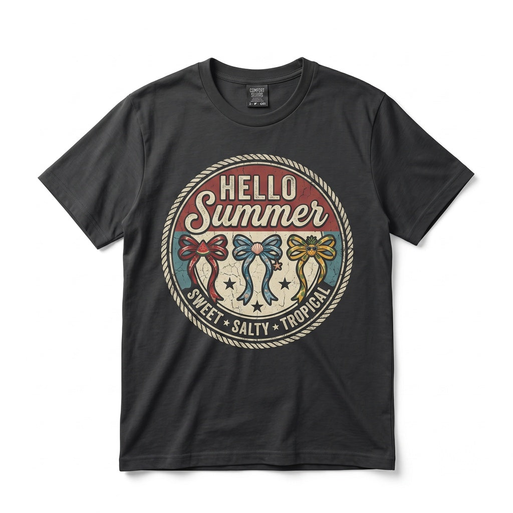 Hello Summer Beachy Sweet Salty Tropical Coquette Vibes Funny Graphic Unisex TShirt