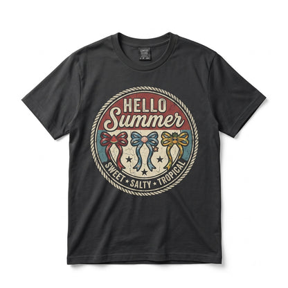 Hello Summer Beachy Sweet Salty Tropical Coquette Vibes Funny Graphic Unisex TShirt