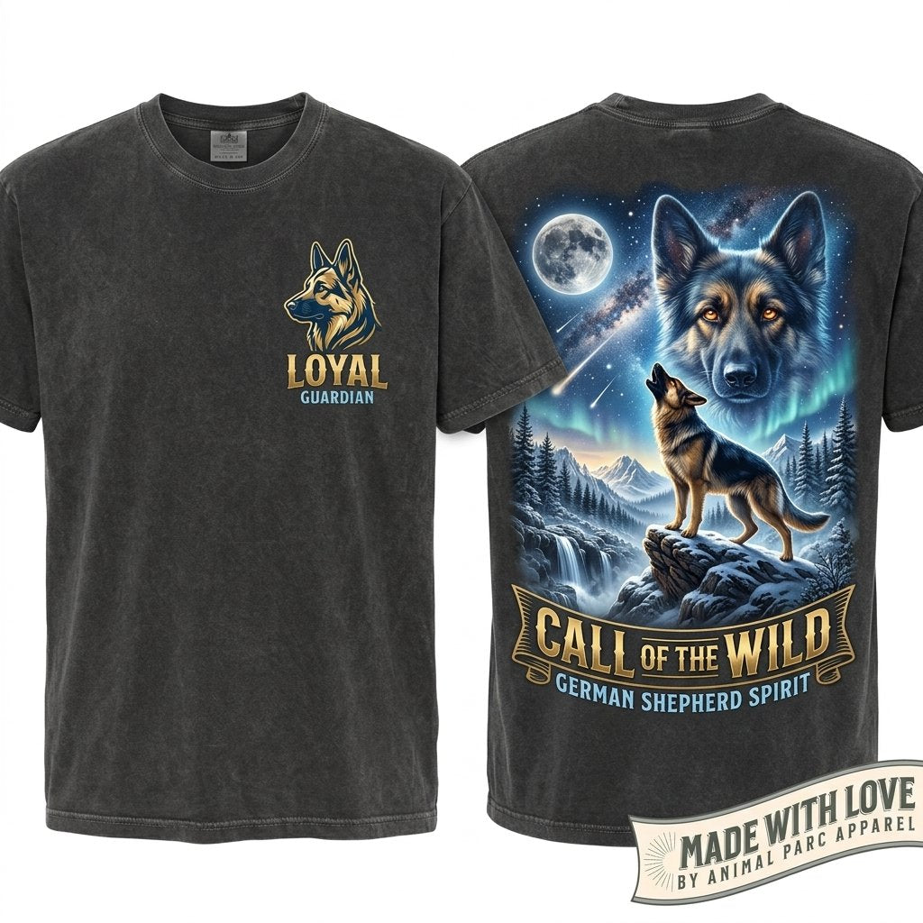 German Shepherd Howling Moon Vintage Retro Graphic Animal Lover Gift Unisex Wash T-Shirt