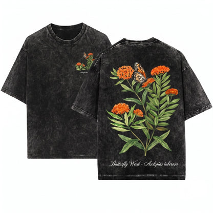Monarch Butterfly Milkweed Garden Botanical Nature Graphic Unisex Wash T-Shirt