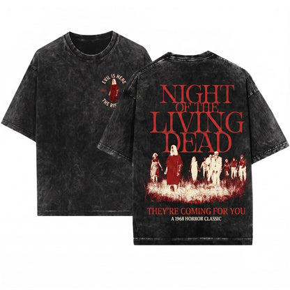 Night Of The Living Dead Zombie Horror Movie Graphic Vintage Cult Film Unisex Wash T-Shirt