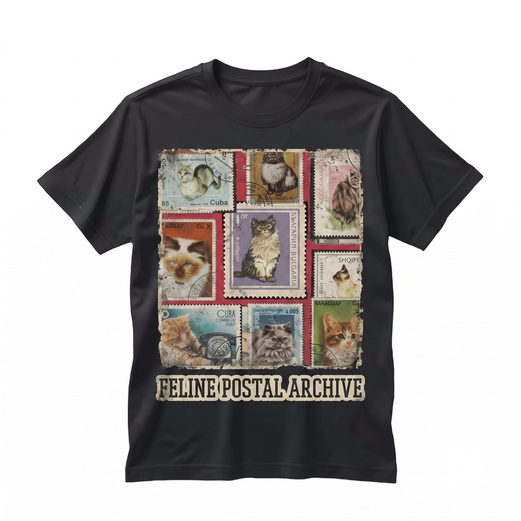 Vintage Cat Postage Stamp Graphic Red Protective Smartphone Cover Unisex TShirt