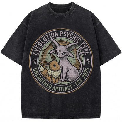 Espeon Eevee Vintage Wash Psychic Evolution Anime Graphic Retro Cute Japanese Oversized Streetwear Gamer Gift Unisex TShirt