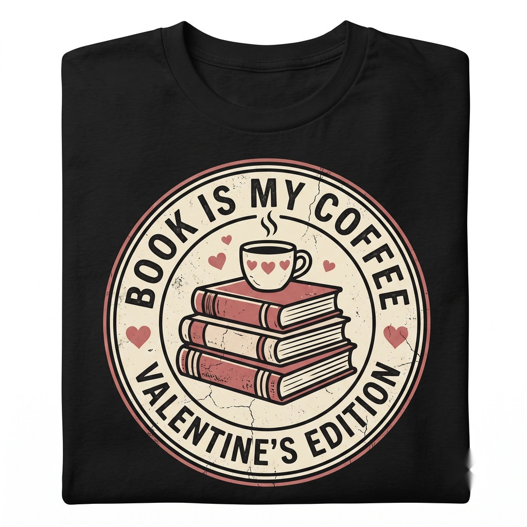 Coquette Valentine Bookworm Gift, Cute Coffee Lover Reading Sweater, Novel Aesthetic Unisex TShirt