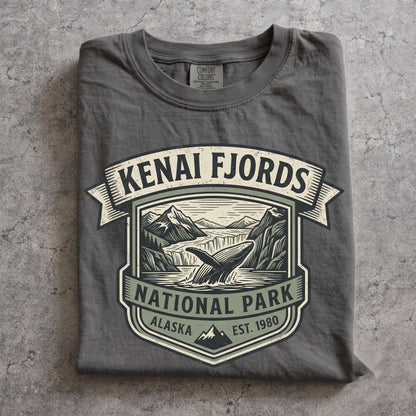 Kenai Fjords National Park Alaska Glacier Vintage Retro Wilderness Graphic Whale Gift Unisex TShirt