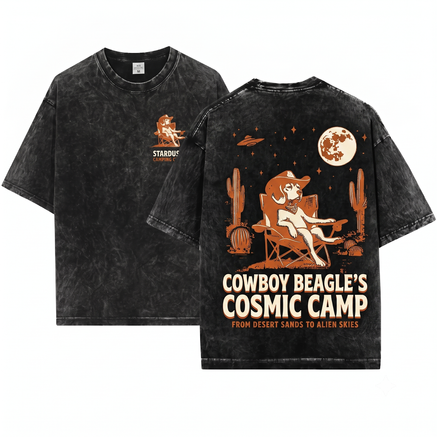 Beagle UFO Western Graphic Tee - Retro Cowboy Vintage Dog Mom Dad Gift Unisex Heavyweight Garment-Dyed T-Shirt