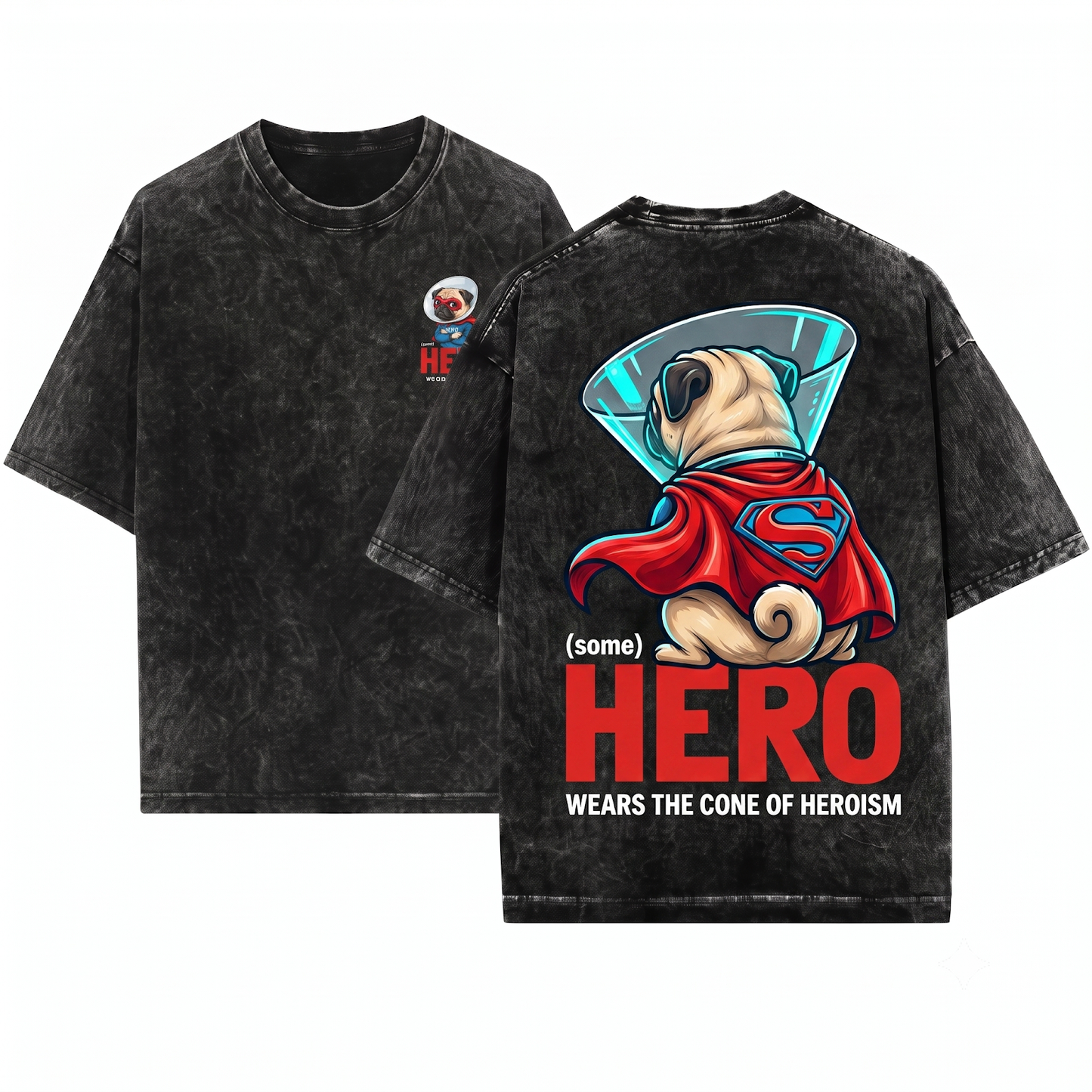 Pug Cute Superhero 2 Costume Dog Mom Dad Gift Unisex Heavyweight Garment-Dyed T-Shirt