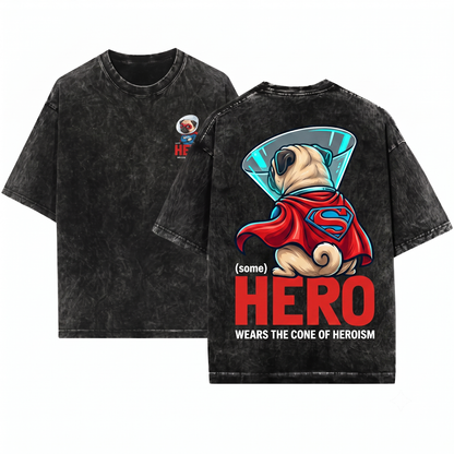 Pug Cute Superhero 2 Costume Dog Mom Dad Gift Unisex Heavyweight Garment-Dyed T-Shirt