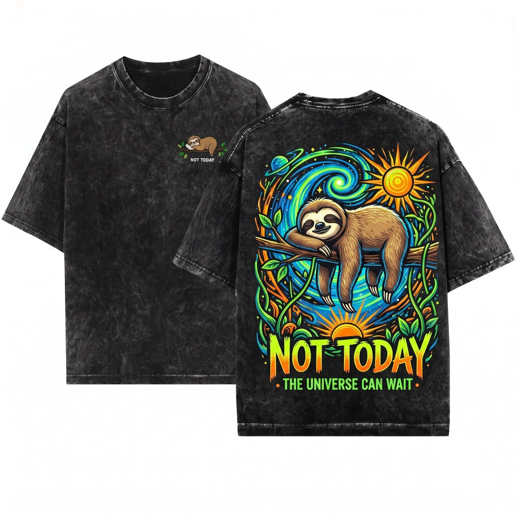 Not Today Embroidered Sloth Funny Cute Animal Lazy Day Lover Gift Unisex Wash T-Shirt