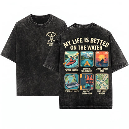 Kayaking Spare Time Activity Lake Paddling Outdoor Graphic Cotton Vintage Unisex Wash T-Shirt