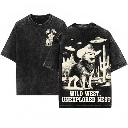 Vintage Retro American Eskimo Dog UFO Alien Western Eskie Gift Mom Dad Lovers Unisex Wash T-Shirt