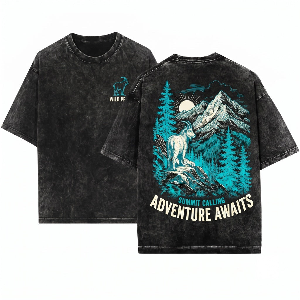 Vintage Mountain Goat Wilderness Alpine Wildlife Rugged Outdoor Nature Adventure Gift Unisex Wash T-Shirt