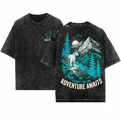 Vintage Mountain Goat Wilderness Alpine Wildlife Rugged Outdoor Nature Adventure Gift Unisex Wash T-Shirt