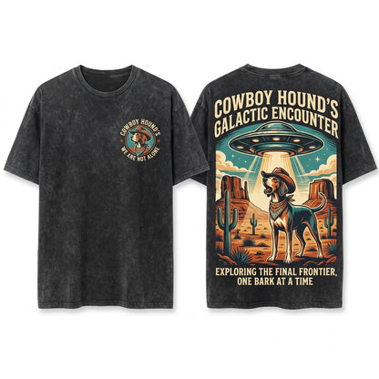 Vintage American Foxhound UFO Western Cowboy Retro Alien Dog Owner Gift Unisex Wash T-Shirt