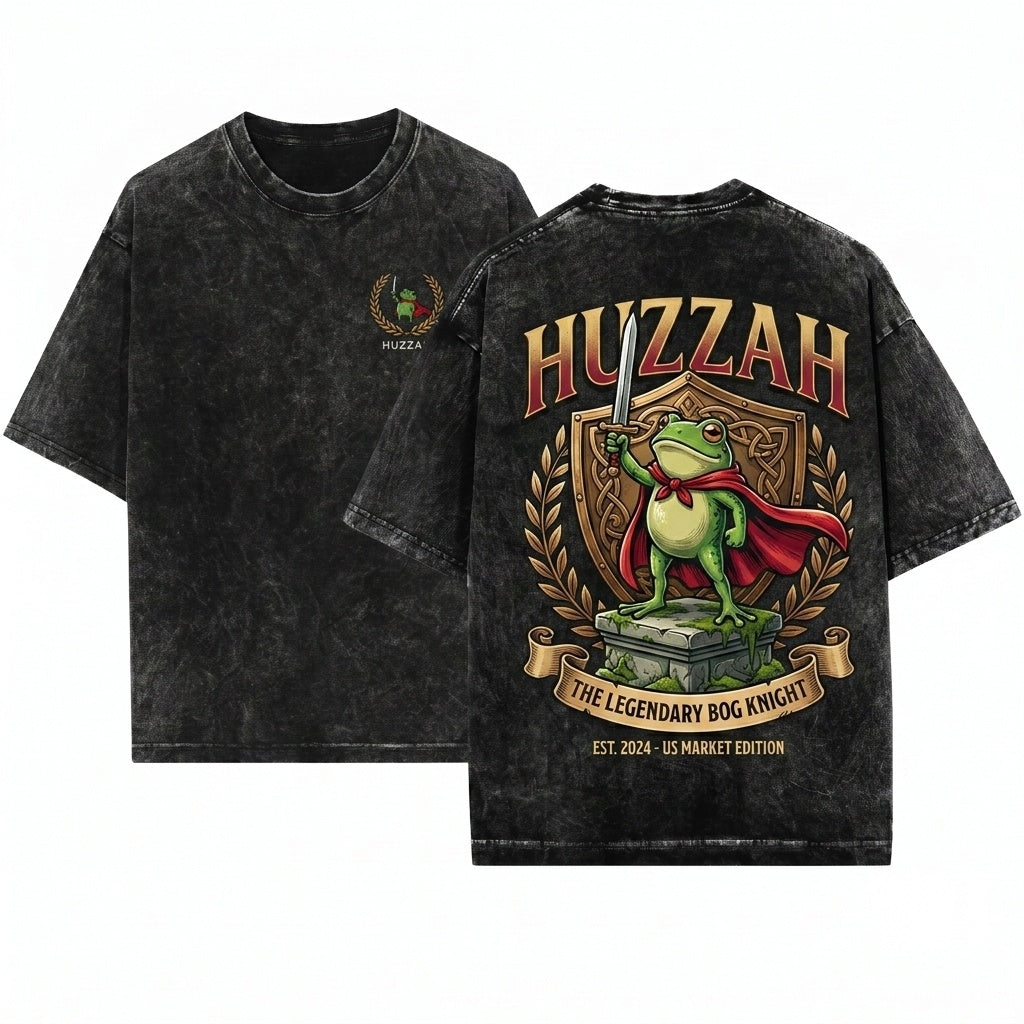 Embroidered Huzzah Sword Frog Garment Unisex Wash T-Shirt